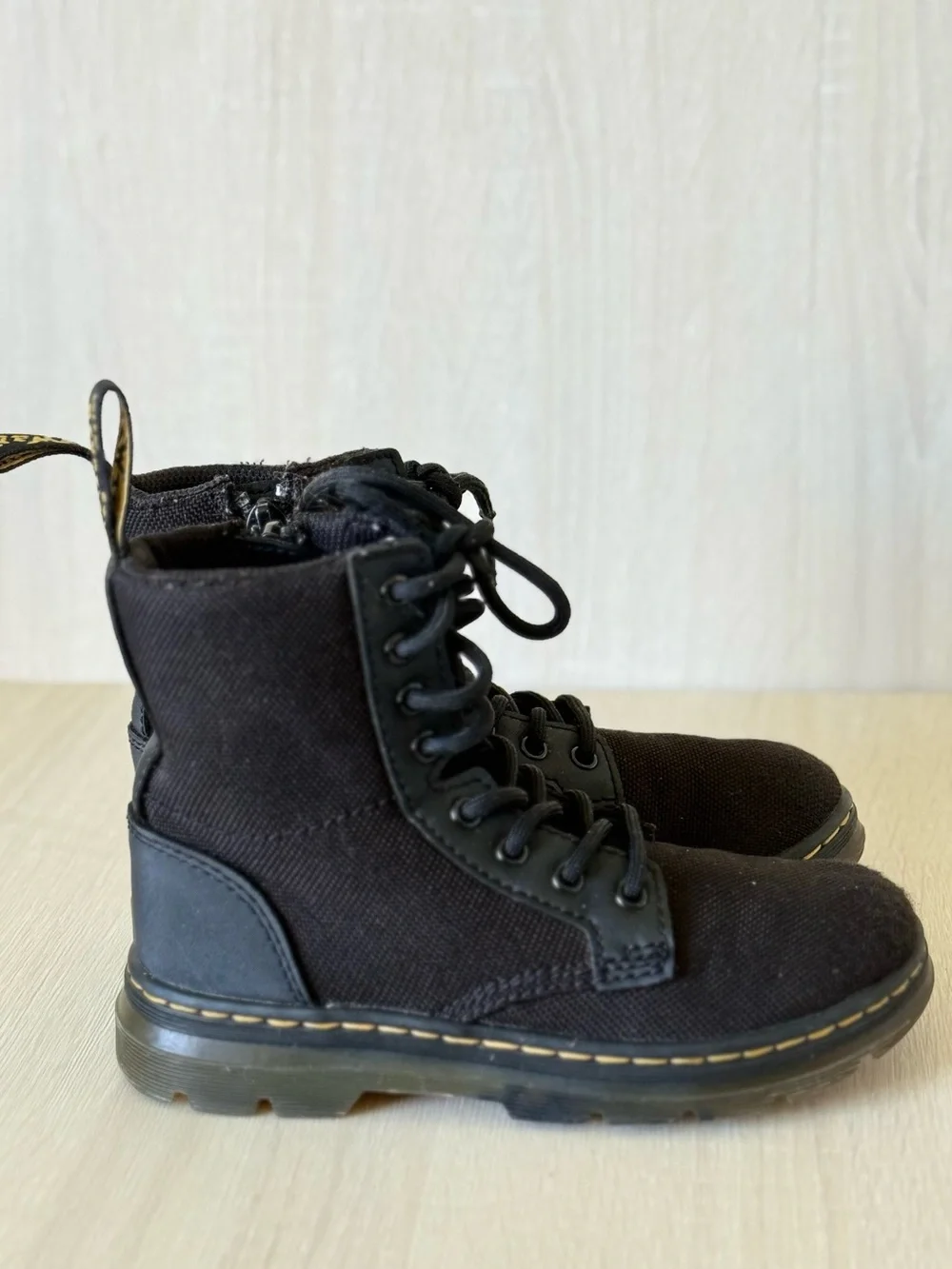 Dr. Martens Combs J Kids Black Canvas Combat Boots Size US 12